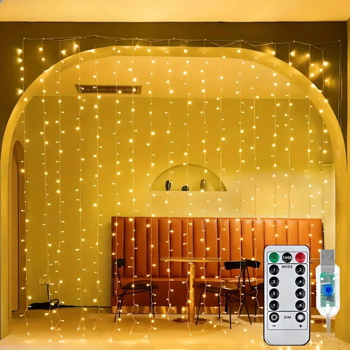 USB LED Curtain String Lights with Remote Control