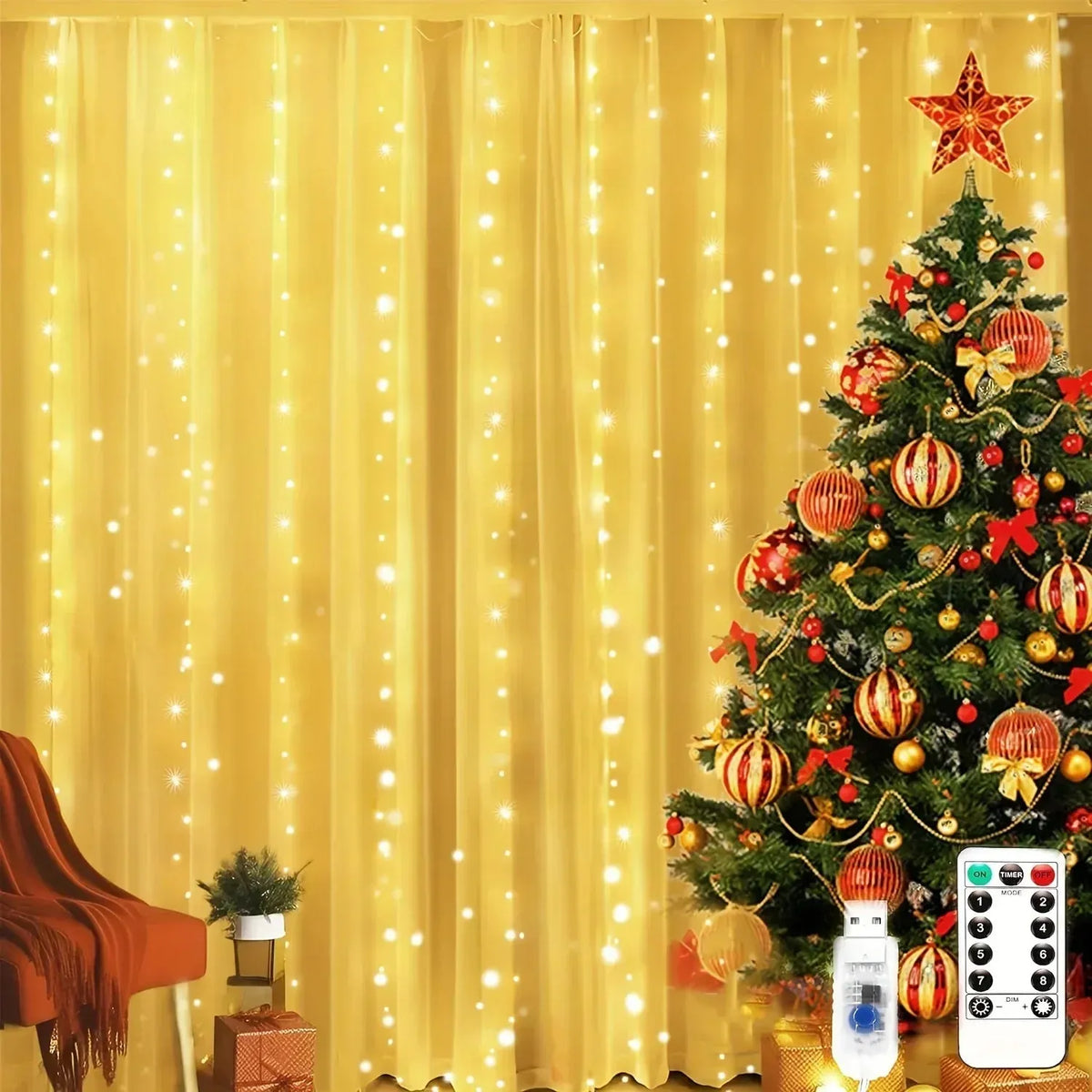 USB LED Curtain String Lights with Remote Control