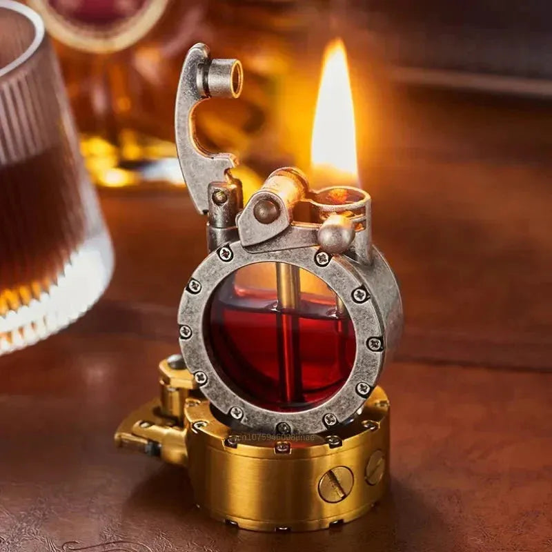 Vintage Rocker Arm Lighter with Windproof Transparent Tank