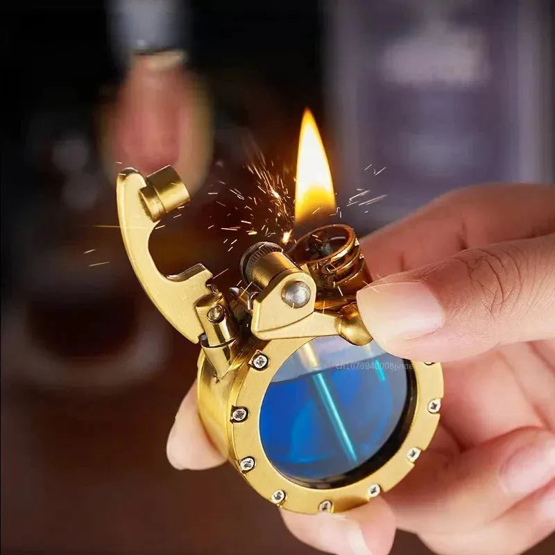 Vintage Rocker Arm Lighter with Windproof Transparent Tank