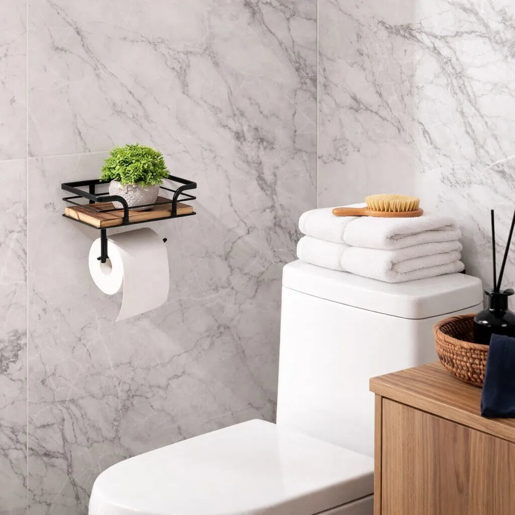 Wall-Mounted Toilet Paper Holder with Storage Shelf