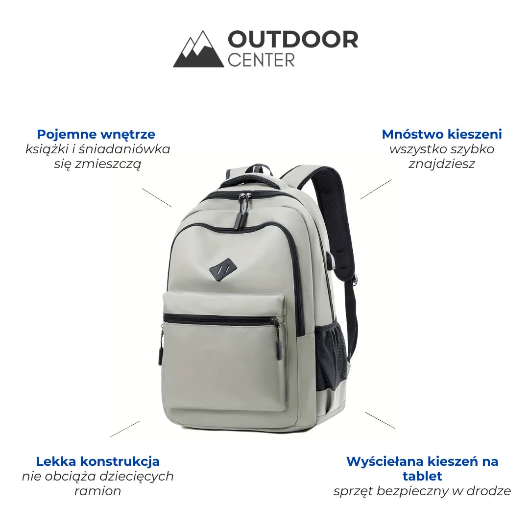 Water-Repellent Urban School Backpack with Bottle Holder