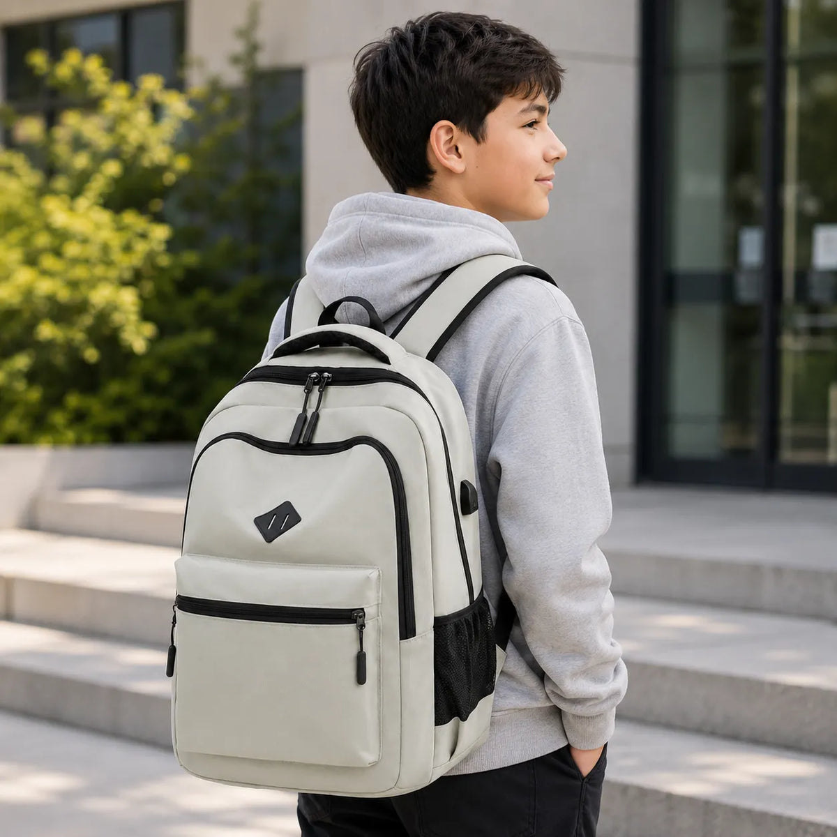 Water-Repellent Urban School Backpack with Bottle Holder