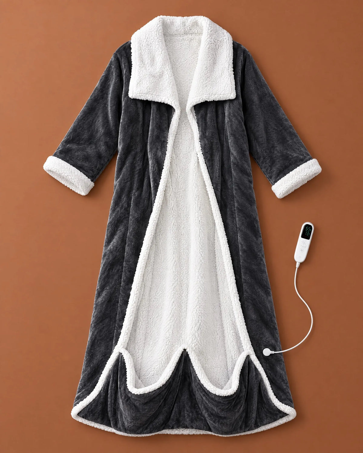 Wearable Heated Blanket Robe with Sleeves and Foot Pocket