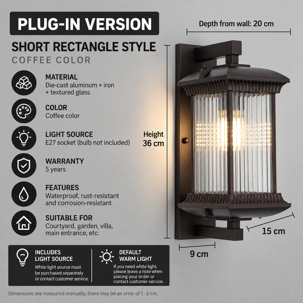 Weatherproof Ribbed Glass Outdoor Wall Light with Metal Frame