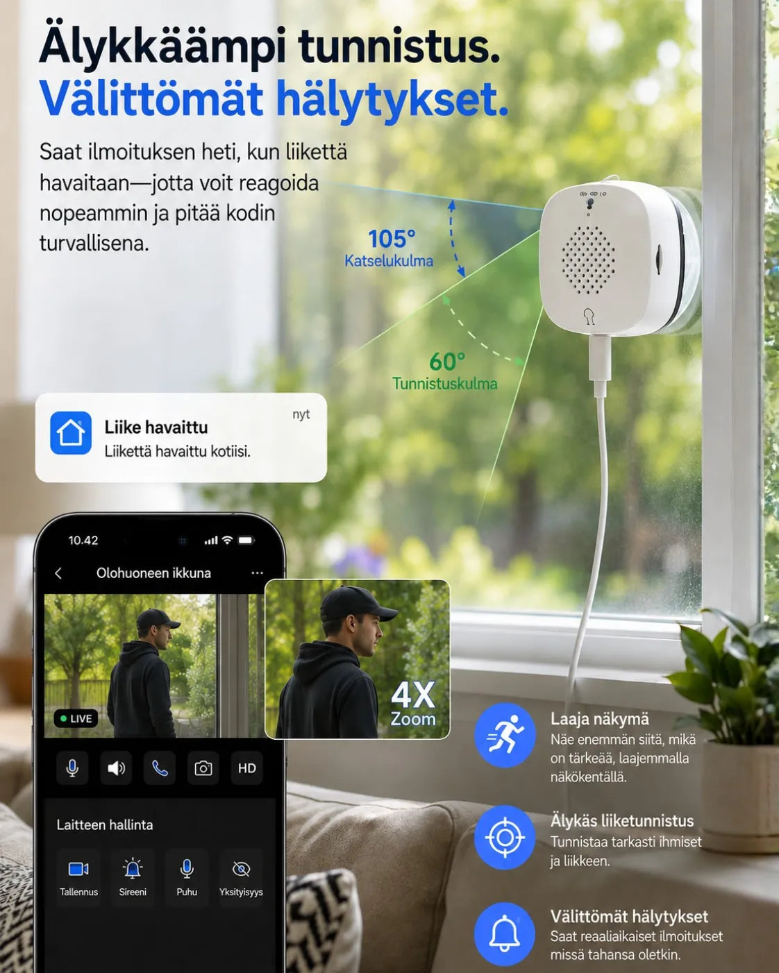 Window Security Camera with Color Night Vision