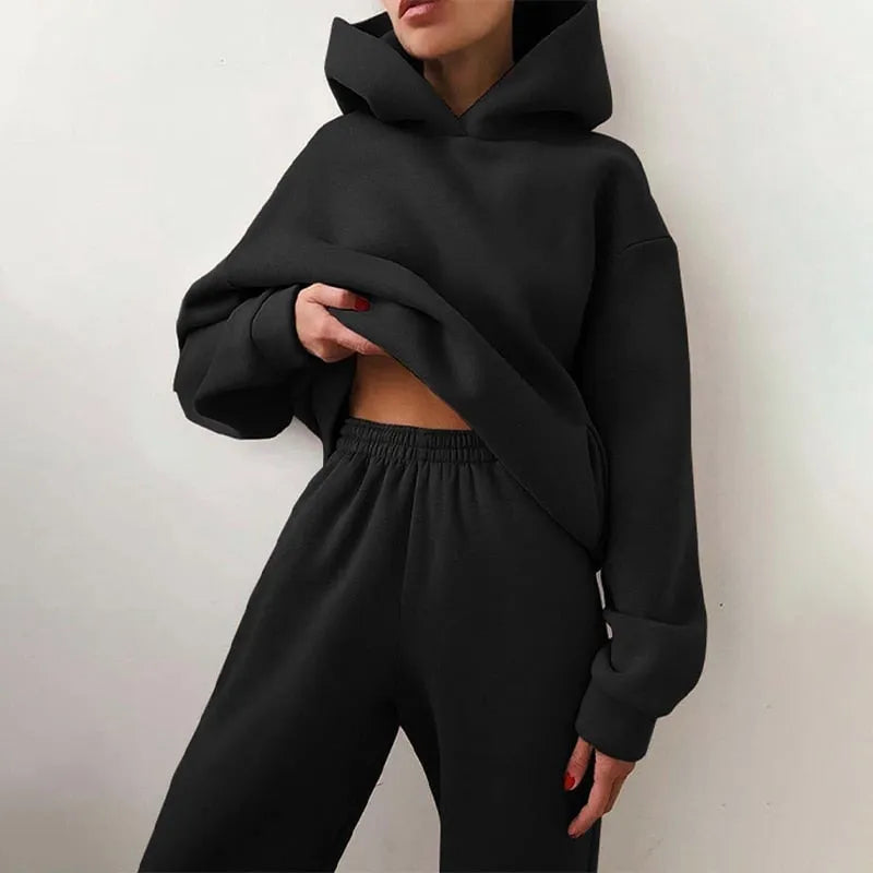Women's 2-Piece Hooded Pullover and Jogger Pants Set