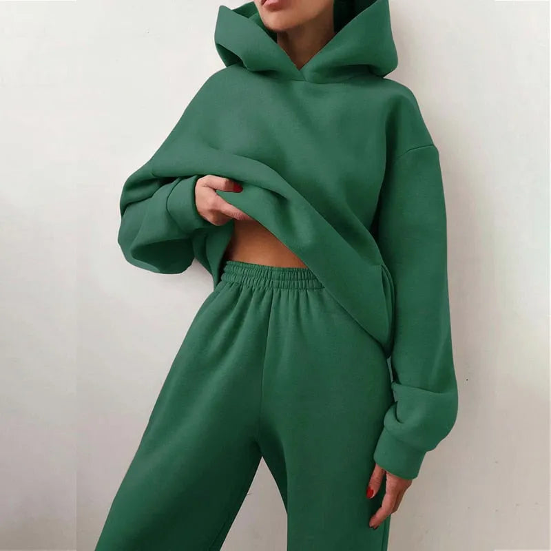 Women's 2-Piece Hooded Pullover and Jogger Pants Set