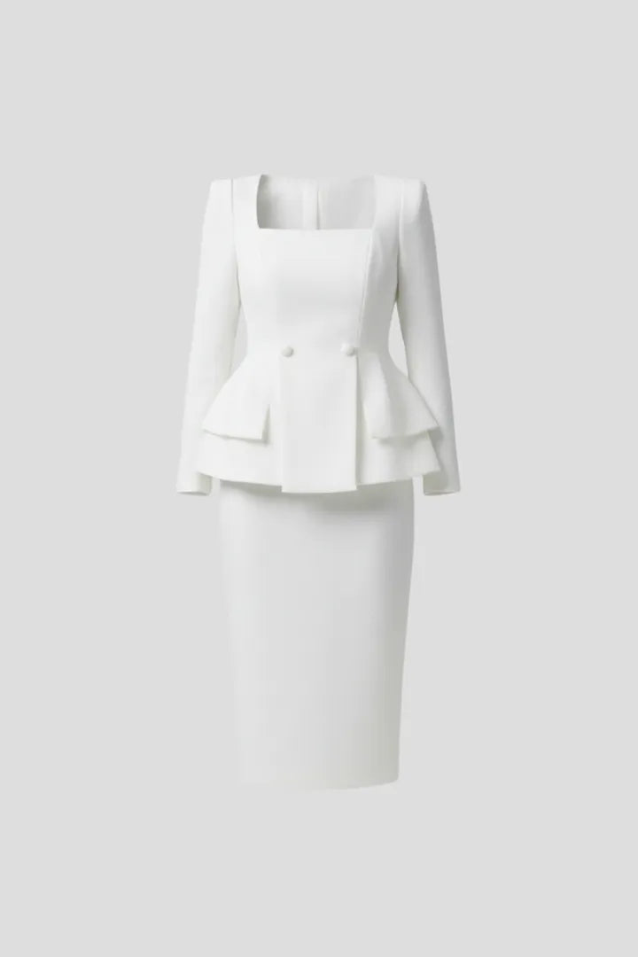 Women's 2-Piece Peplum Skirt Suit Set with Square Neckline