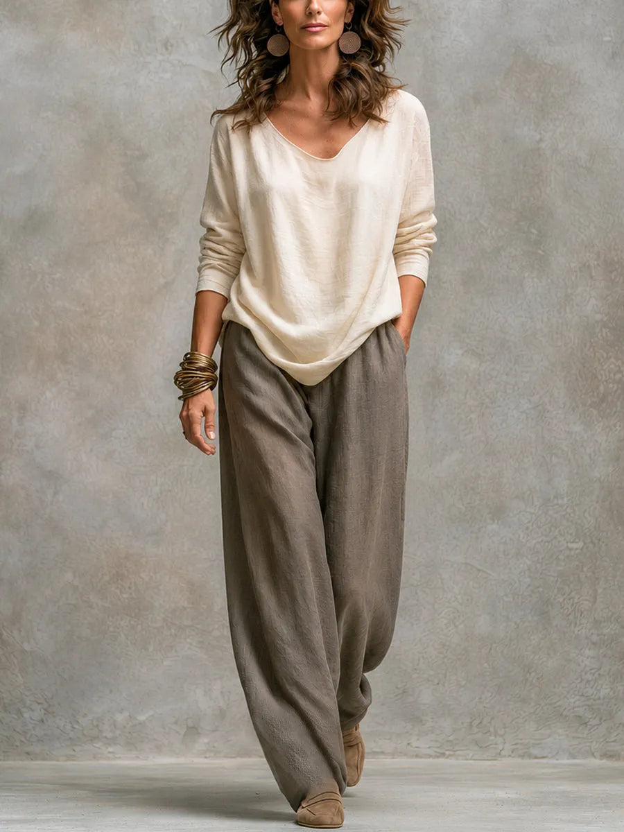 Women's 3-Piece Flowing Lounge Set with Open Cardigan and Wide-Leg Pants