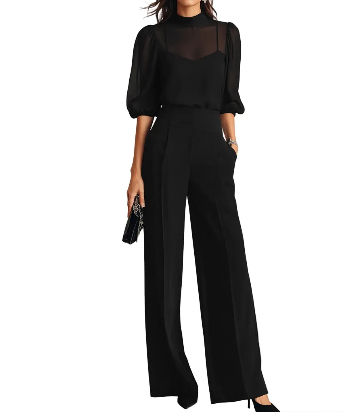 Women's 3-Piece Set with Wide-Leg Pants