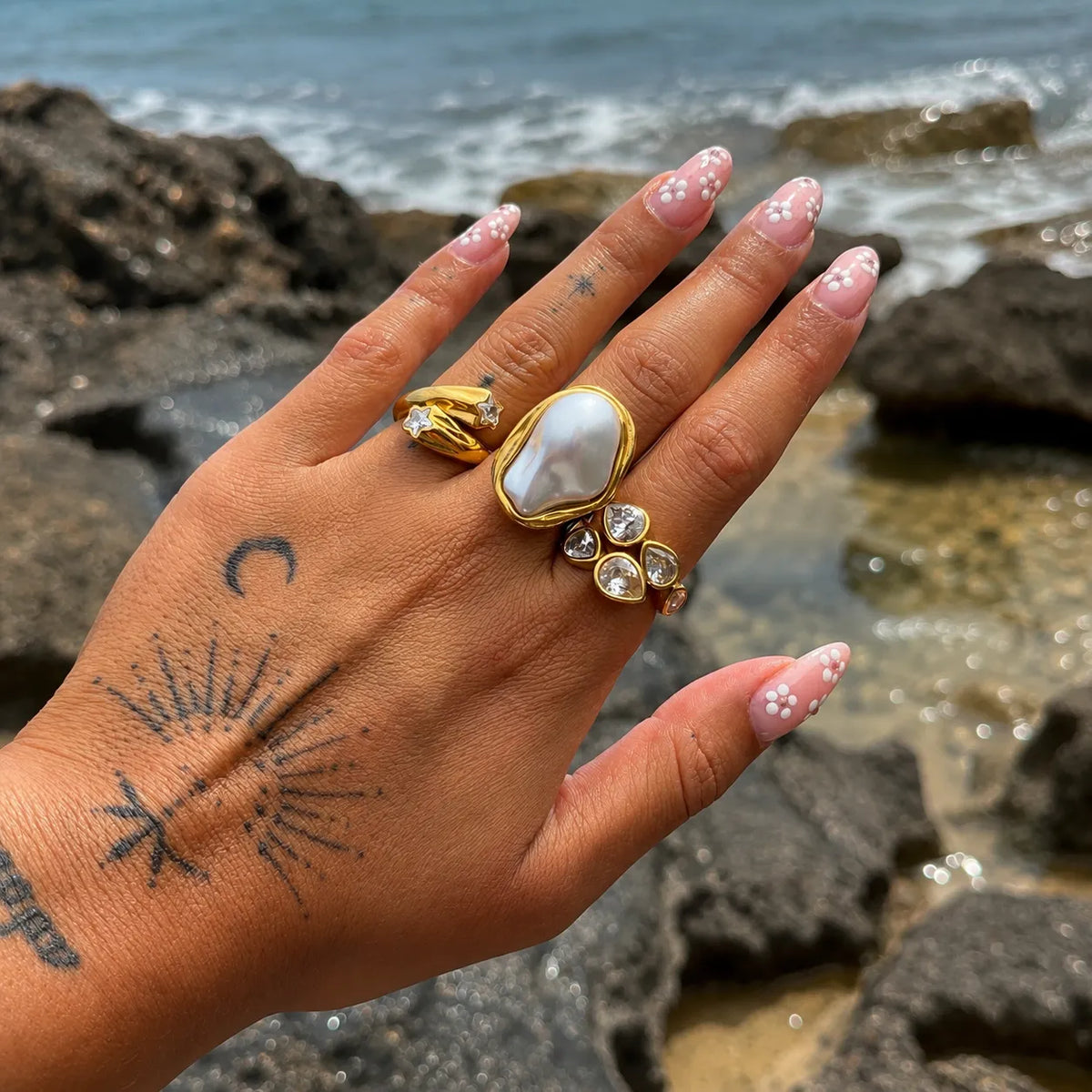 Women's Adjustable Star Wrap Ring in Gold Tone