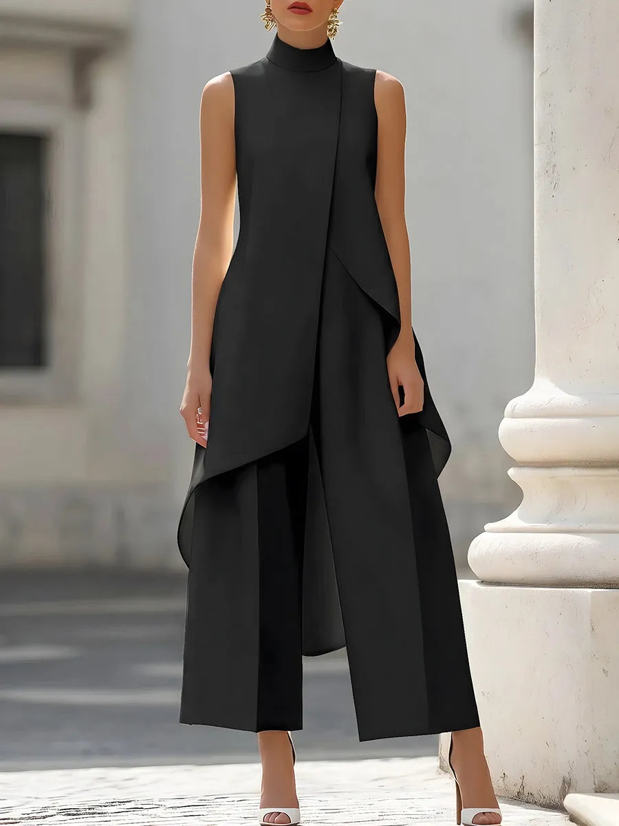 Women's Asymmetrical Top and Wide Leg Trouser Set
