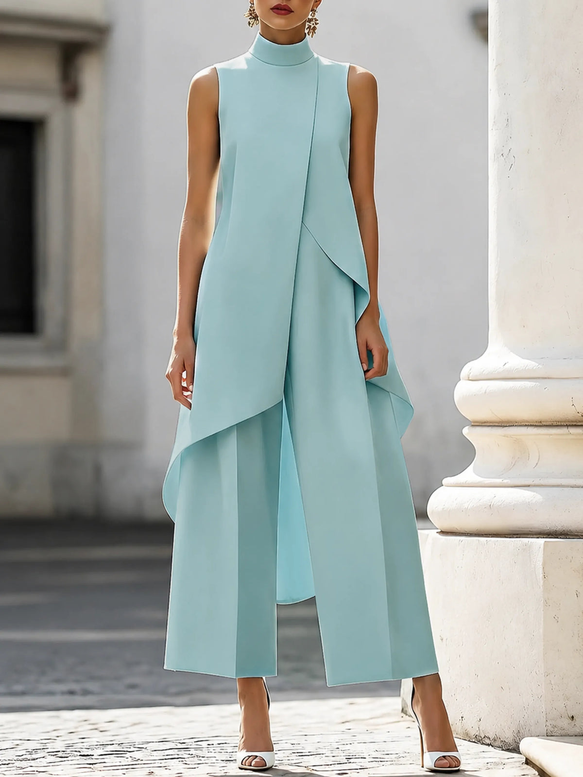 Women's Asymmetrical Top and Wide Leg Trouser Set