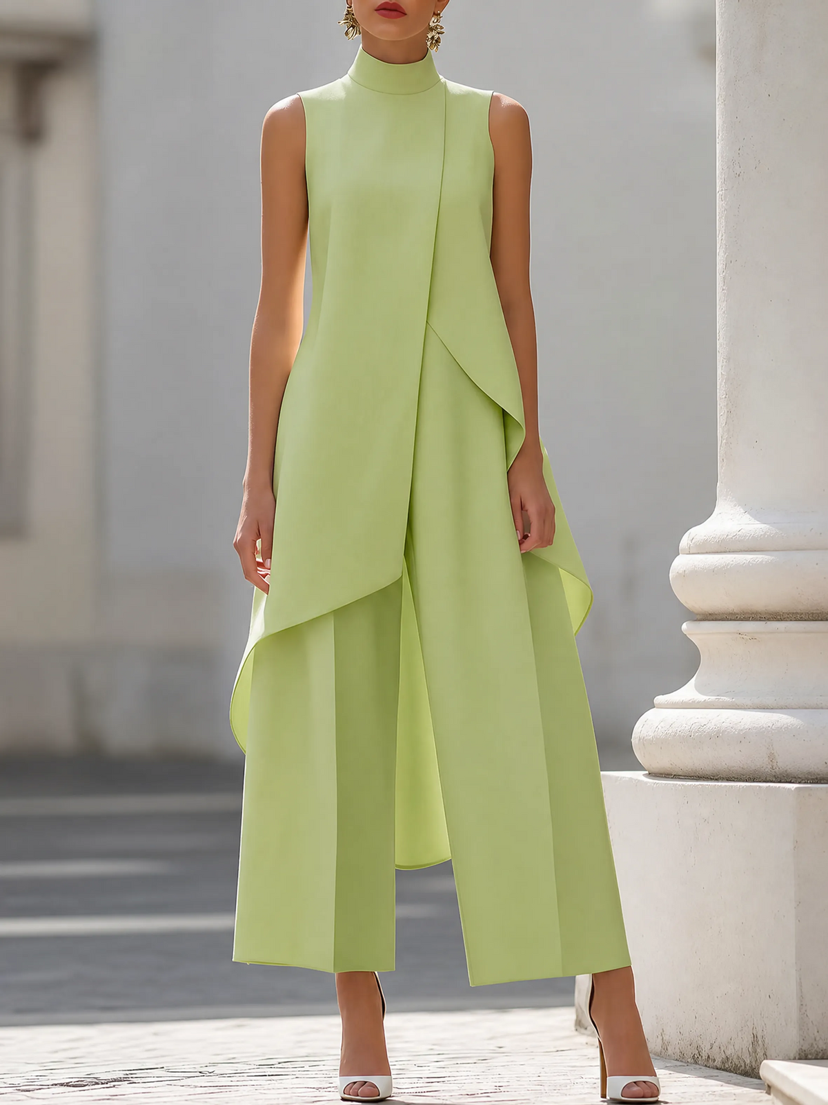 Women's Asymmetrical Top and Wide Leg Trouser Set