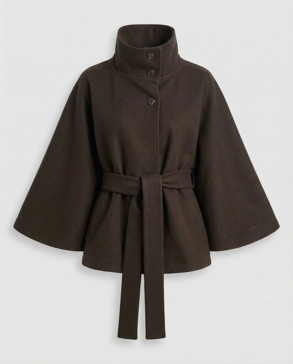 Women's Belted Wool Blend High Collar Cape Coat