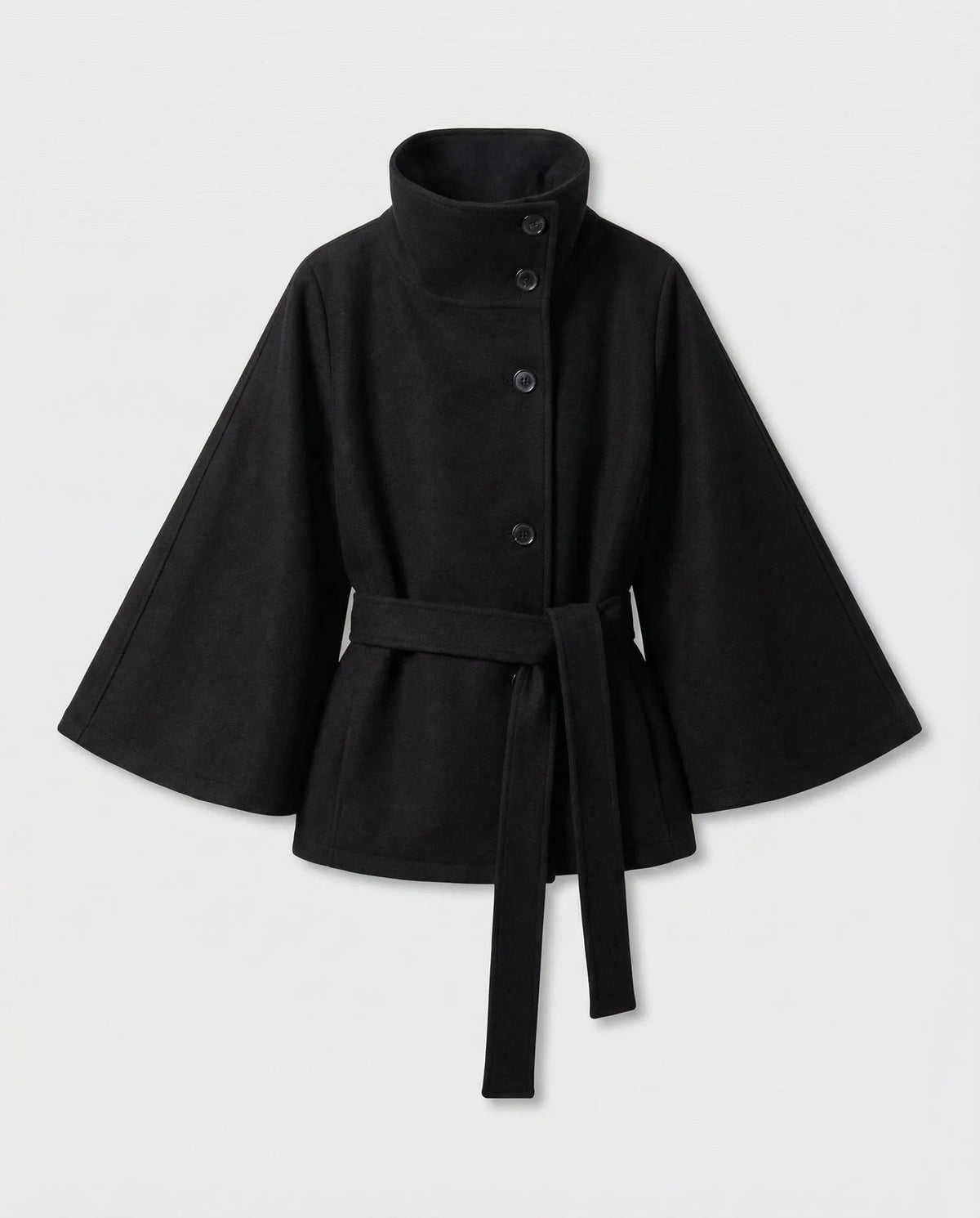 Women's Belted Wool Blend High Collar Cape Coat