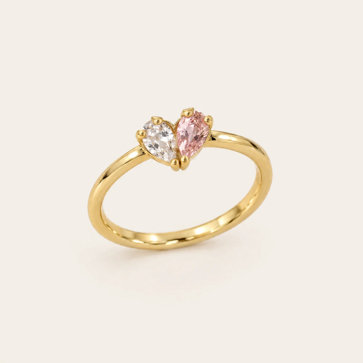 Women's Birthstone Heart Ring with Dual Teardrop Stones