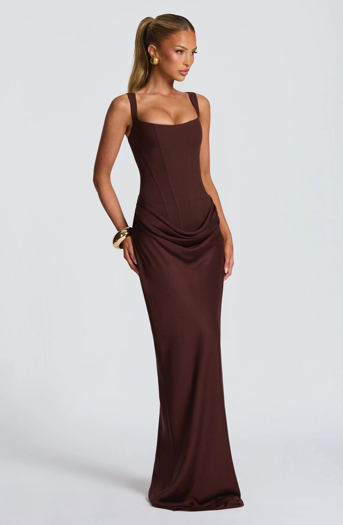 Women's Bodycon Maxi Dress with Square Neckline