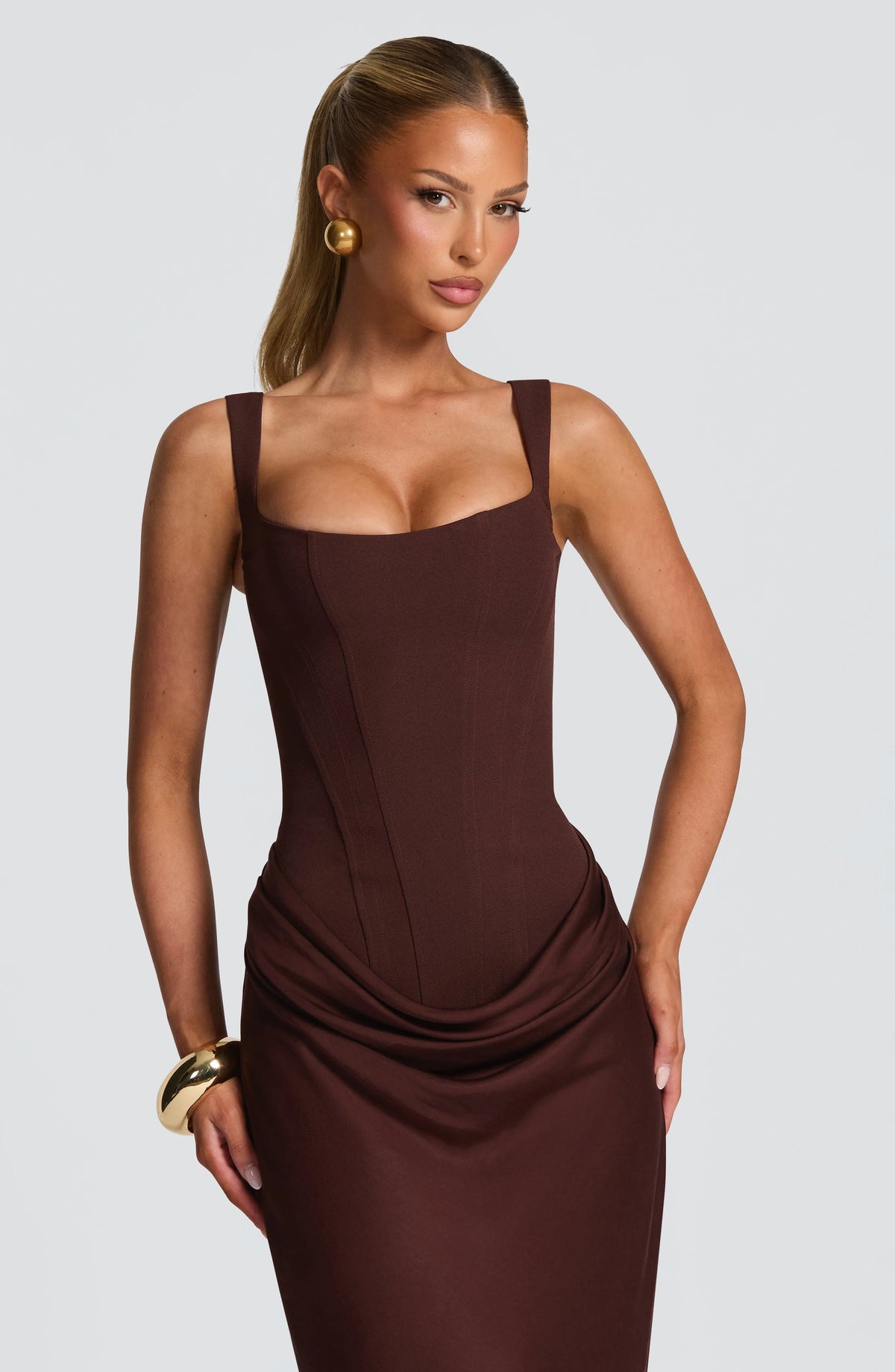 Women's Bodycon Maxi Dress with Square Neckline