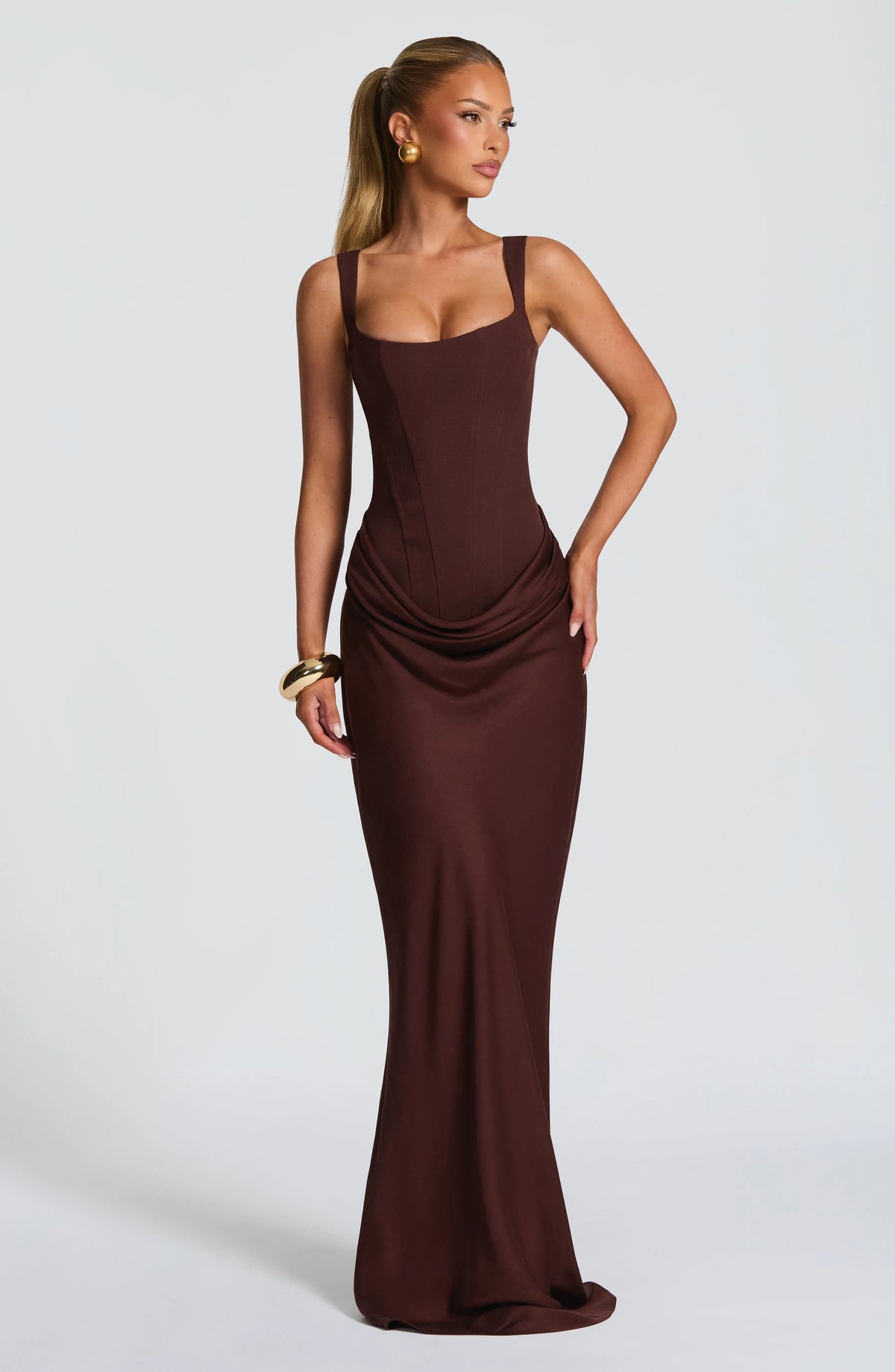 Women's Bodycon Maxi Dress with Square Neckline