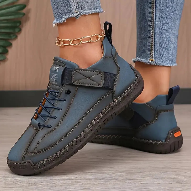 Women's Breathable Leather Slip-On Supportive Walking Shoes