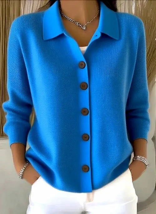 Women's Button-Front Knit Cardigan with Relaxed Collar