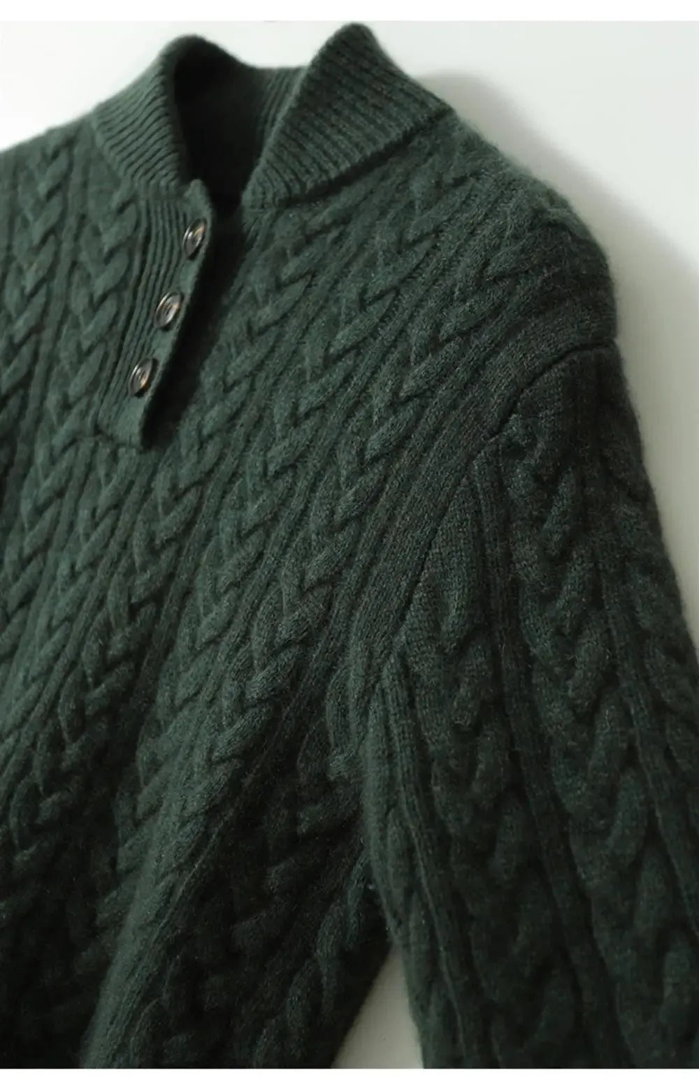 Women's Button-Neck Cable-Knit Sweater with Stand Collar