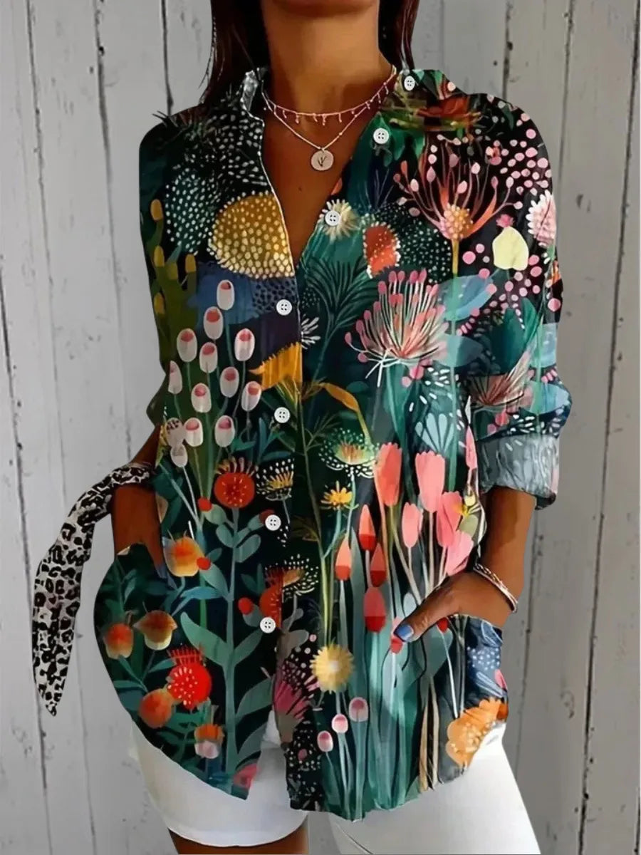 Women's Casual Blouse with Artistic Print