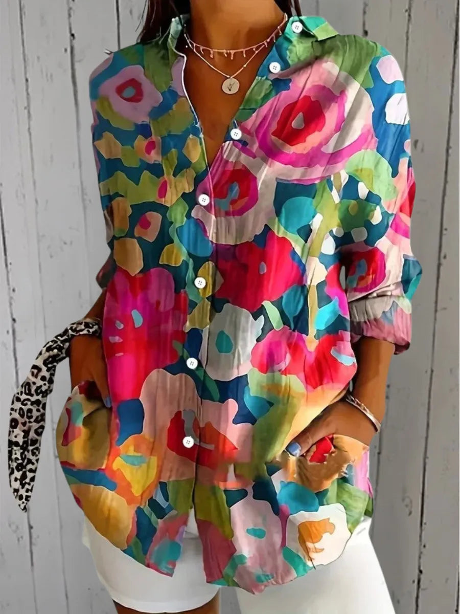 Women's Casual Blouse with Artistic Print
