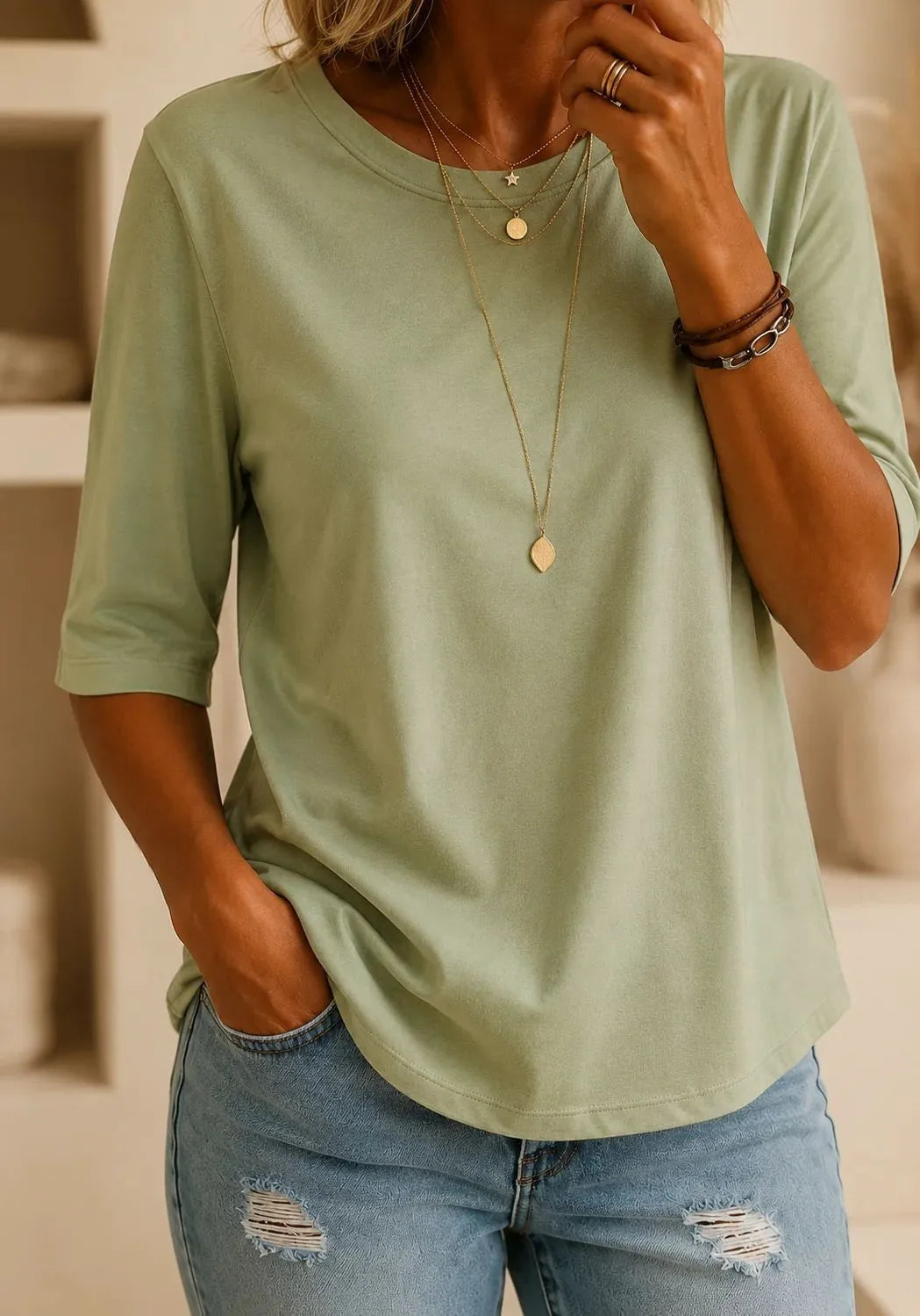 Women's Casual Half-Sleeve T-Shirt with Relaxed Fit
