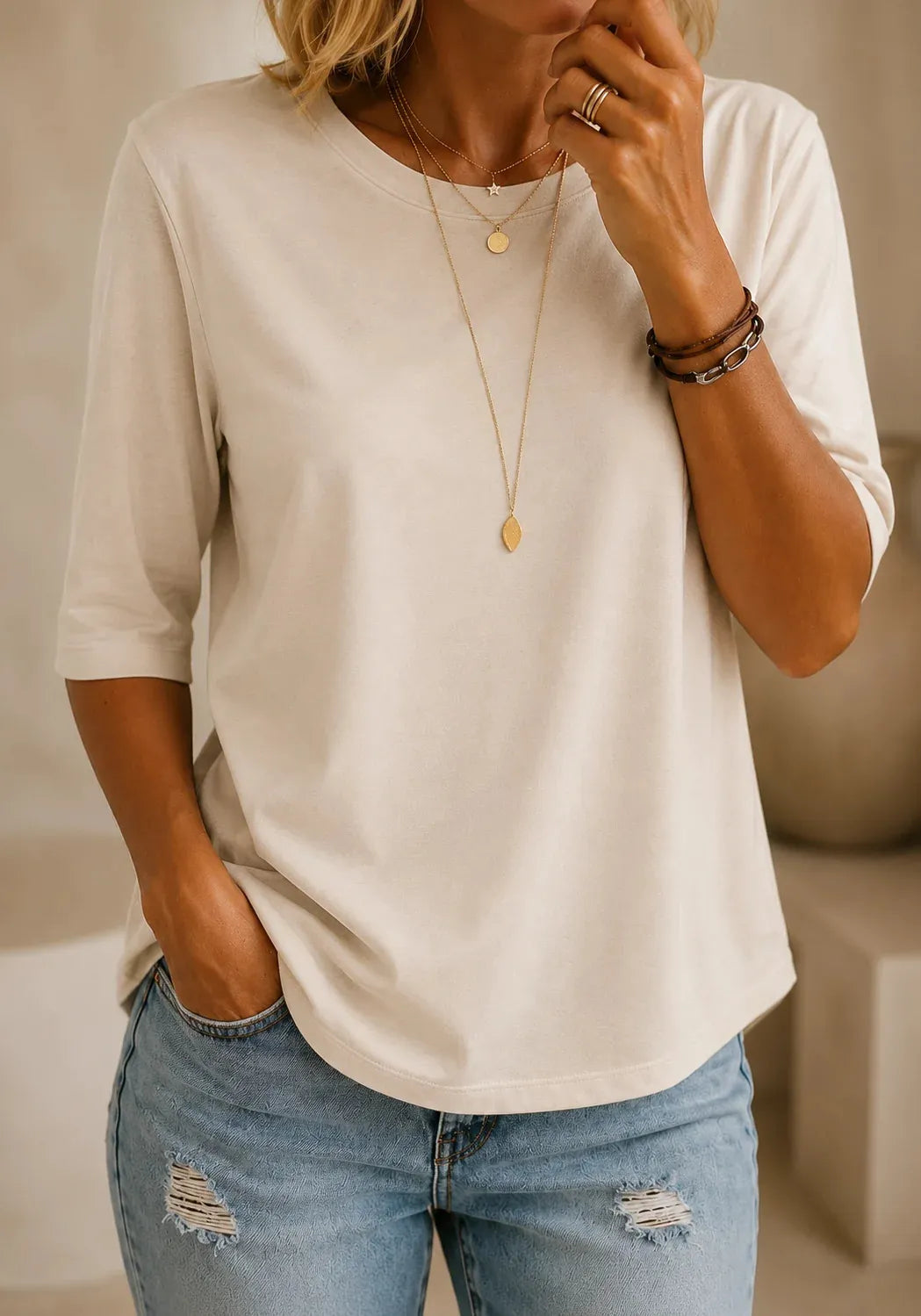 Women's Casual Half-Sleeve T-Shirt with Relaxed Fit