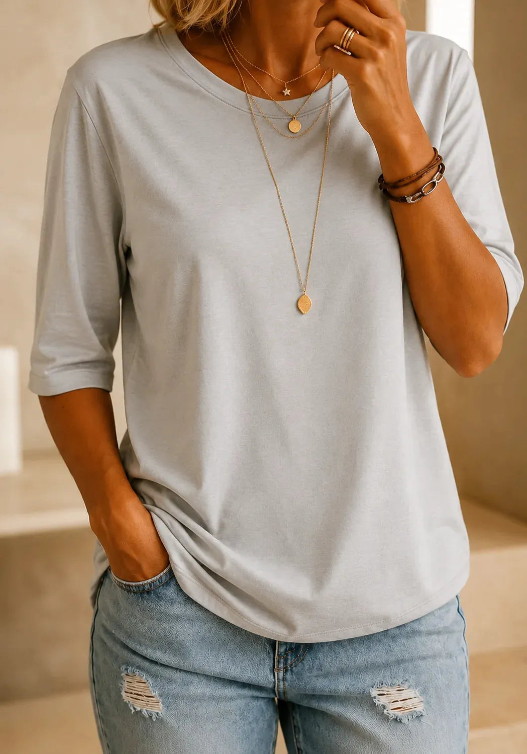 Women's Casual Half-Sleeve T-Shirt with Relaxed Fit