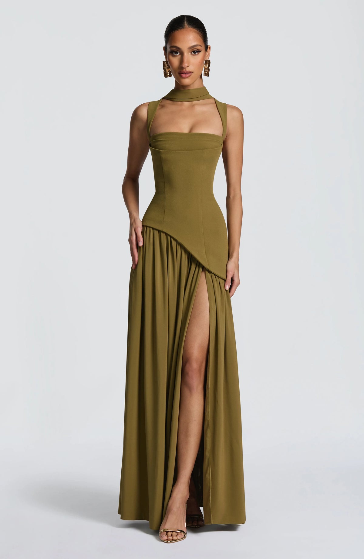 Women's Chiffon Maxi Dress with Lace-Up Back