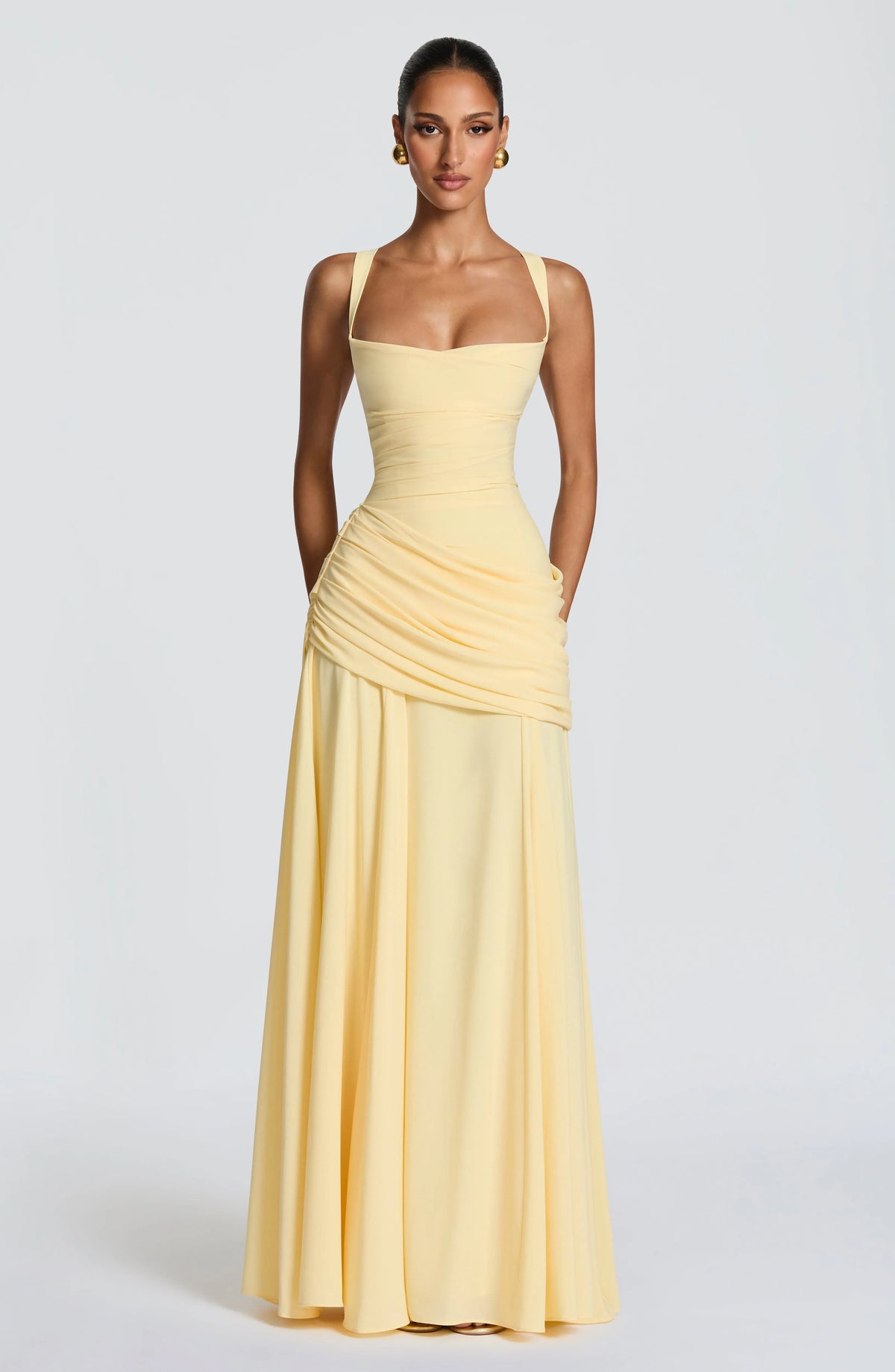 Women's Chiffon Maxi Dress with Lace-Up Back
