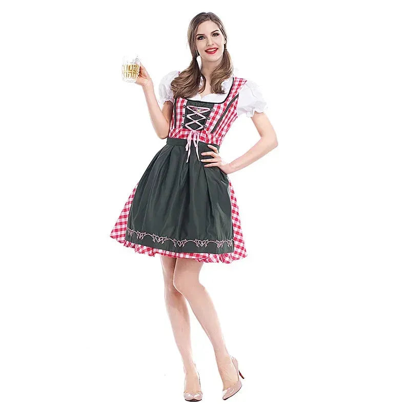 Women's Classic Dirndl Dress Set with Matching Apron