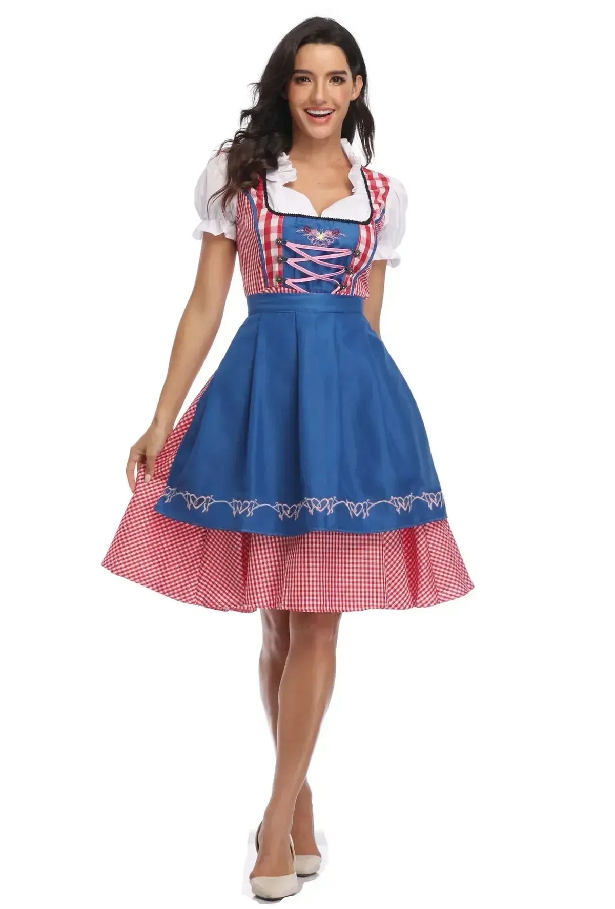 Women's Classic Dirndl Dress Set with Matching Apron
