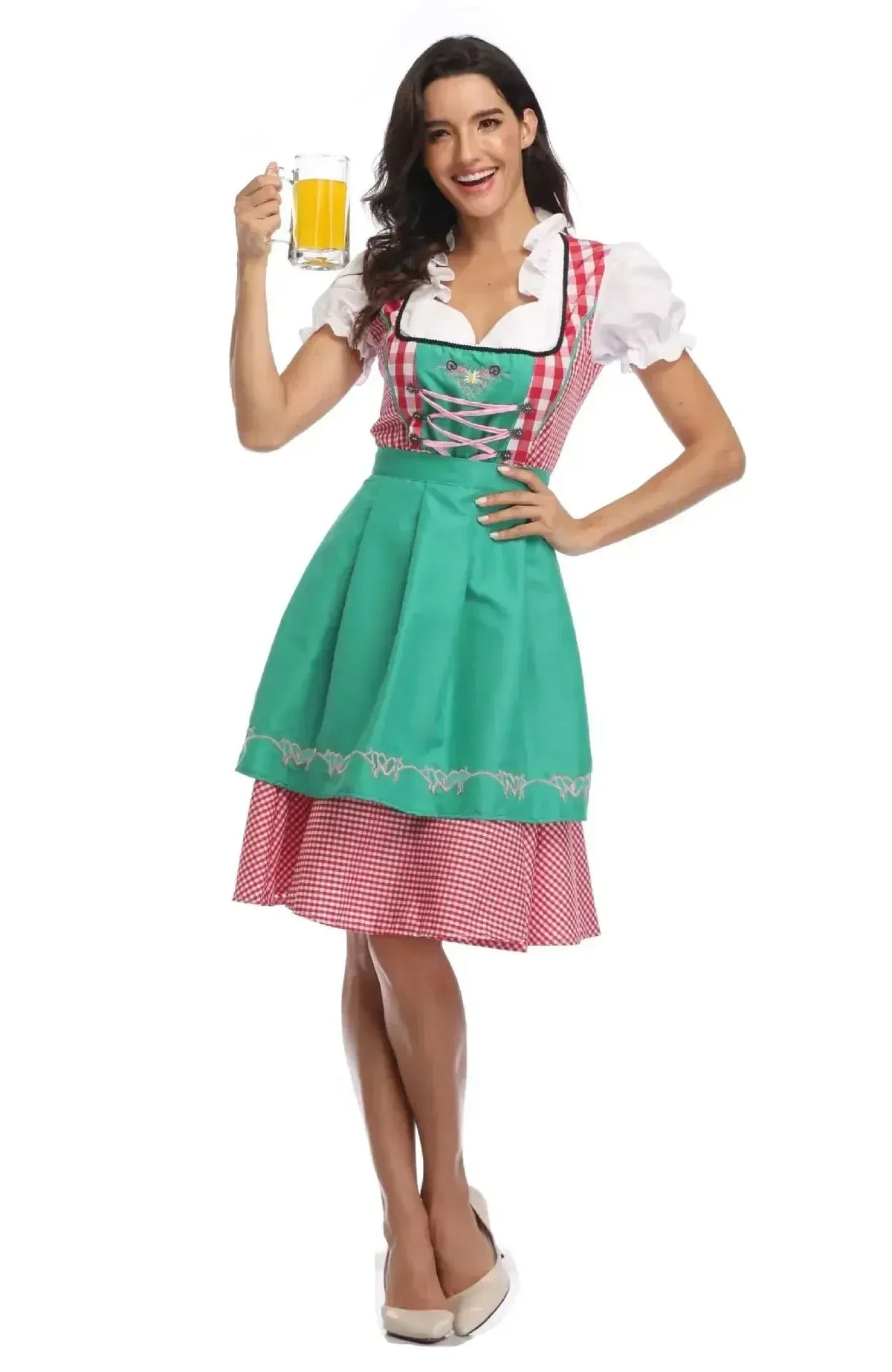 Women's Classic Dirndl Dress Set with Matching Apron