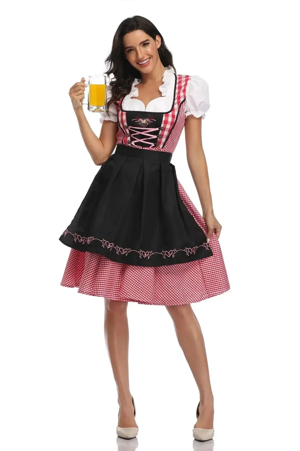 Women's Classic Dirndl Dress Set with Matching Apron