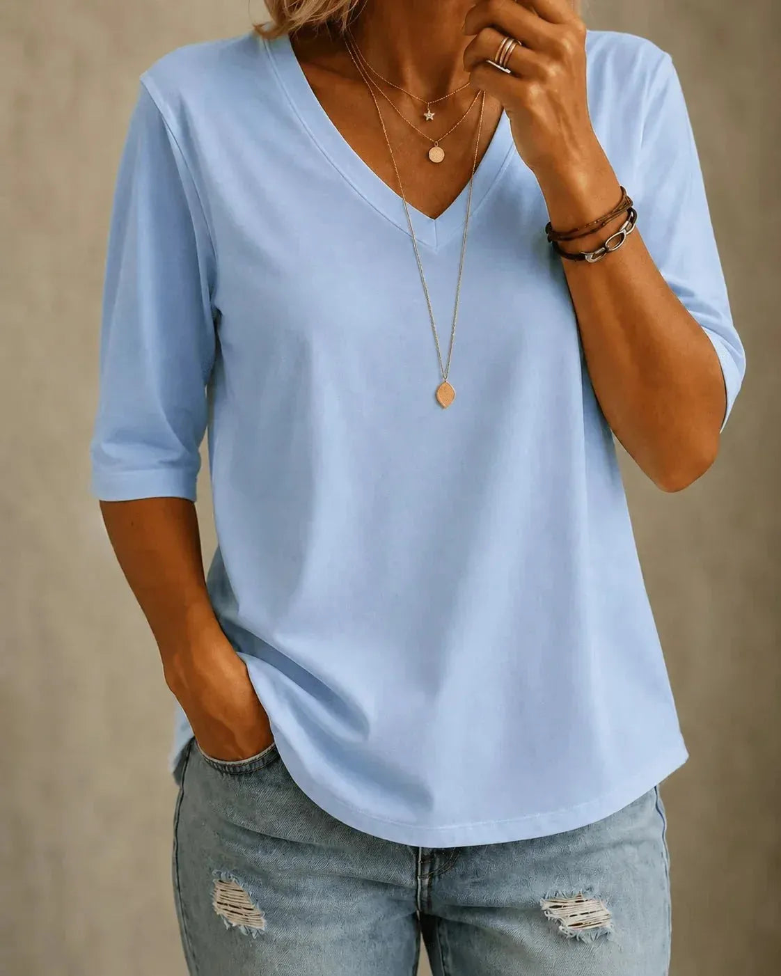 Women's Classic V-Neck T-Shirt with Half Sleeves