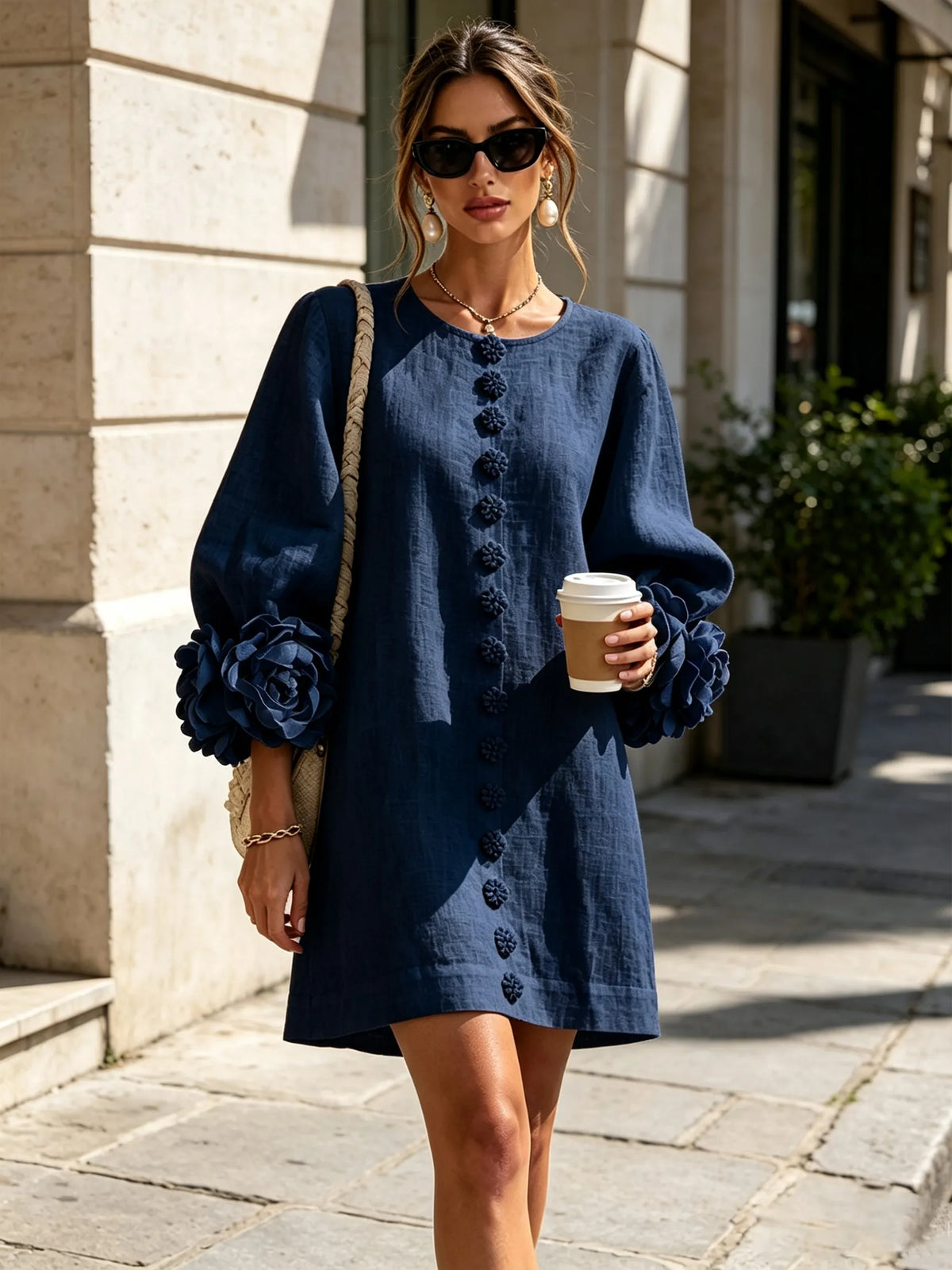 Women's Colorful Mini Dress with Ruffled Cuffs