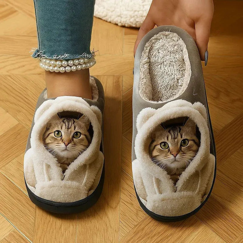 Women's Comfortable 3D Cat Face Slip-On Slippers
