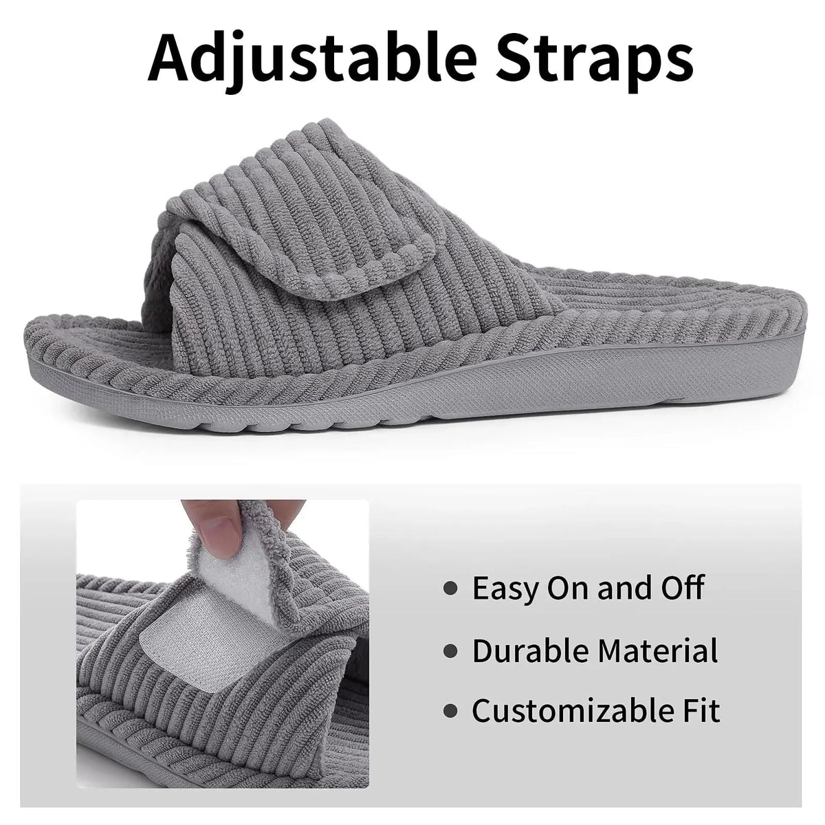 Women's Corduroy Open-Toe Slippers with Arch Support