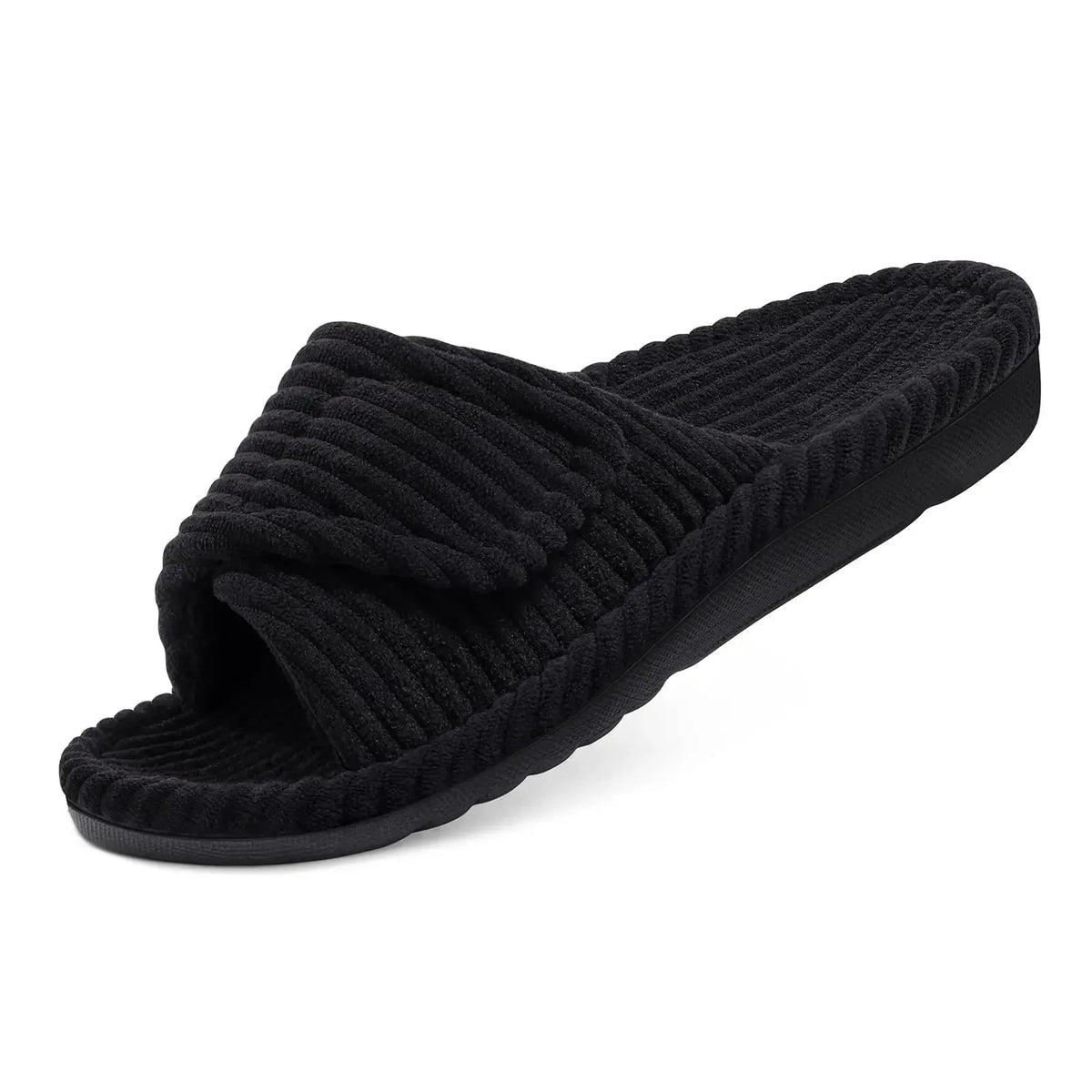 Women's Corduroy Open-Toe Slippers with Arch Support