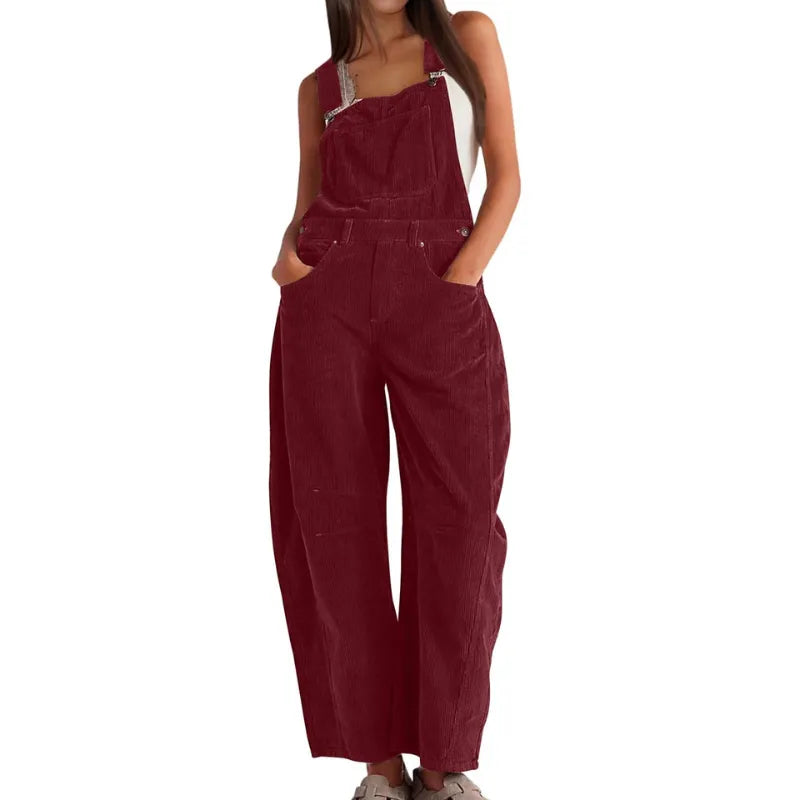 Women's Corduroy Wide-Leg Overalls with Adjustable Straps