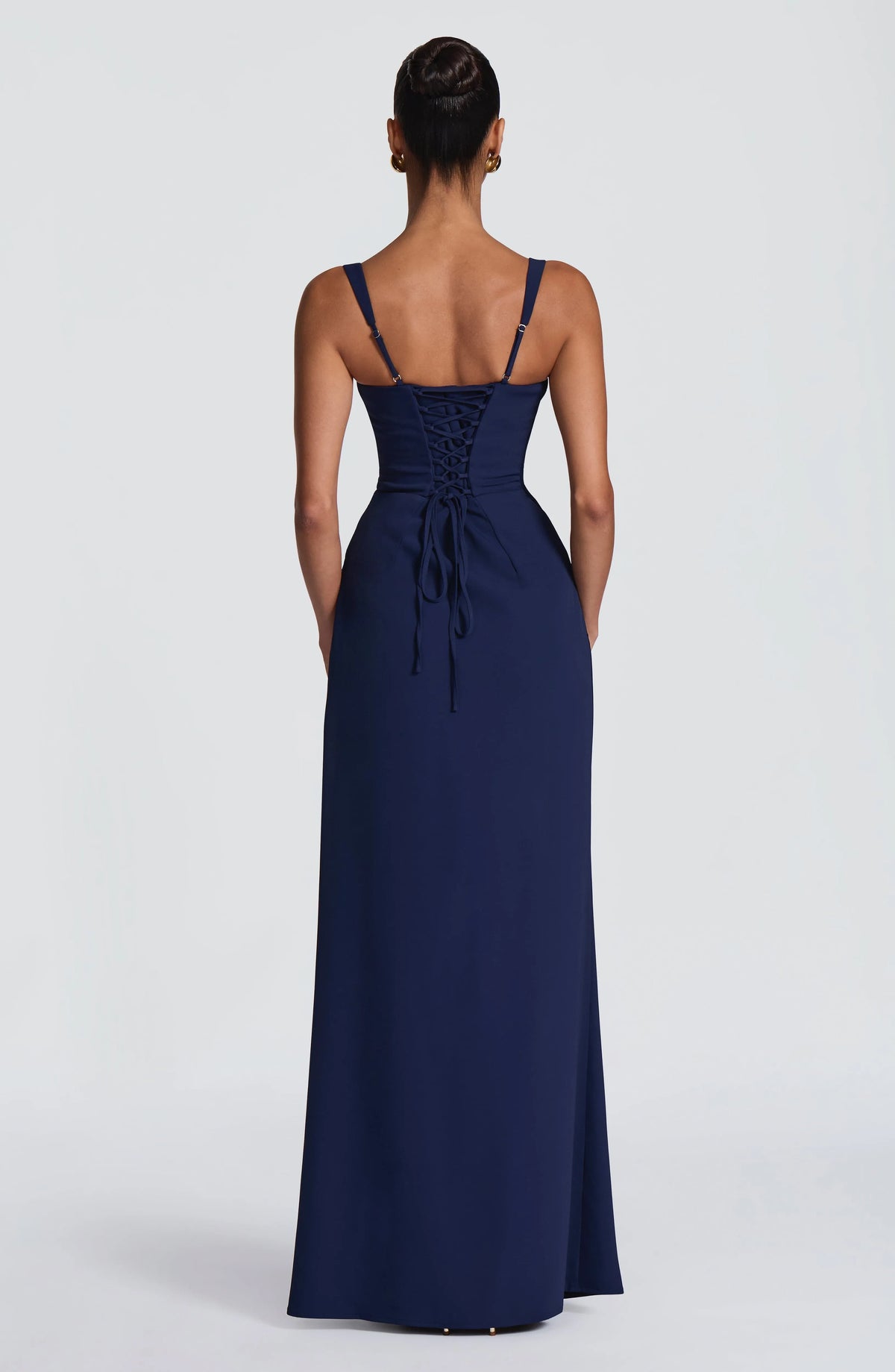 Women's Corset Draped Twill Maxi Dress with High Slit