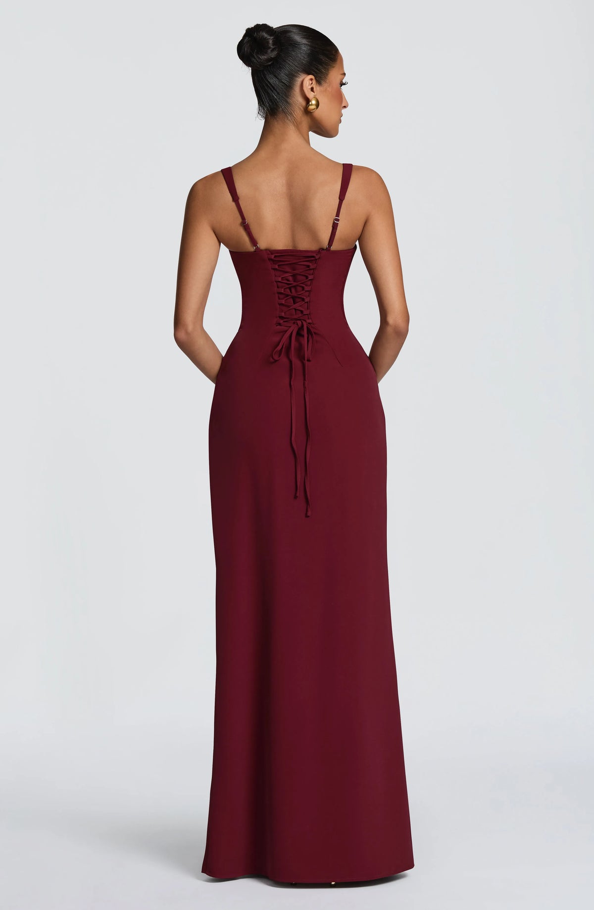 Women's Corset Draped Twill Maxi Dress with High Slit