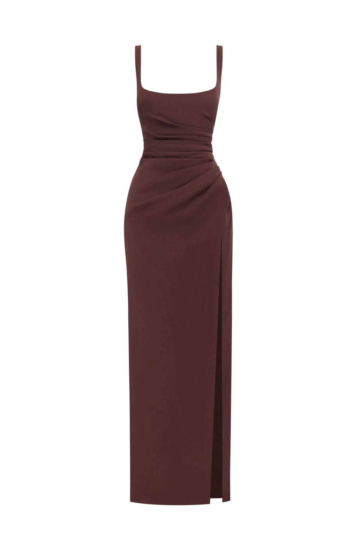 Women's Corset Draped Twill Maxi Dress with High Slit