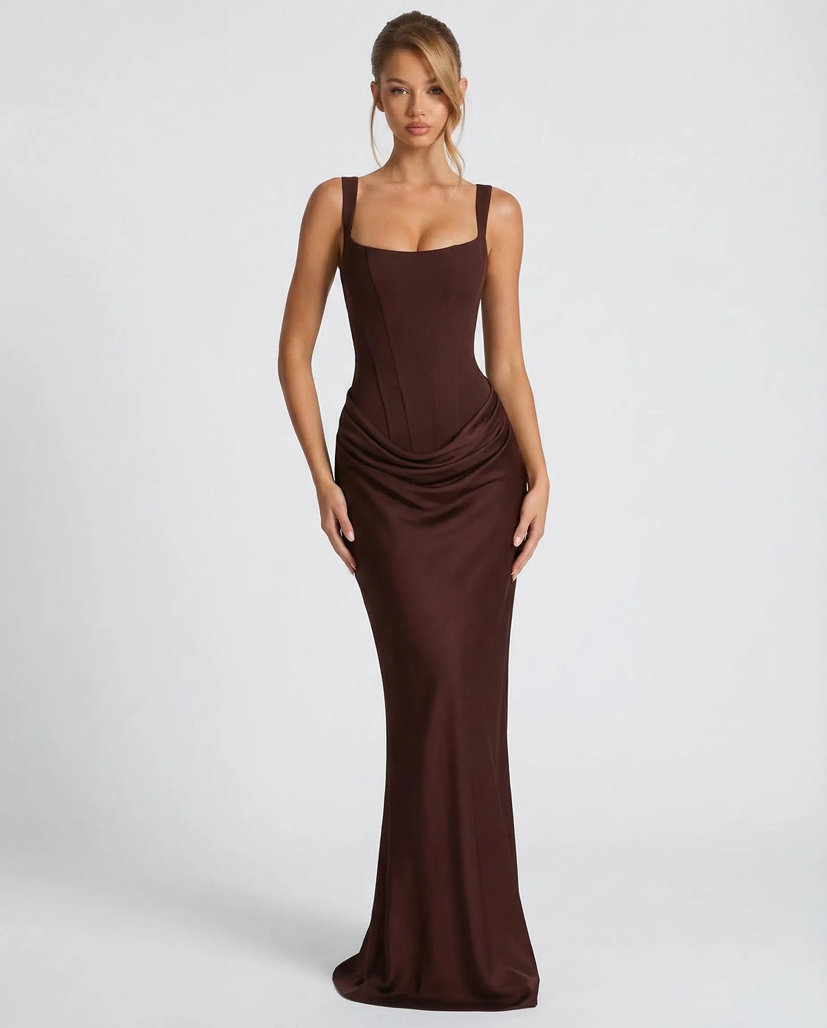 Women's Corset Draped Waist Maxi Dress