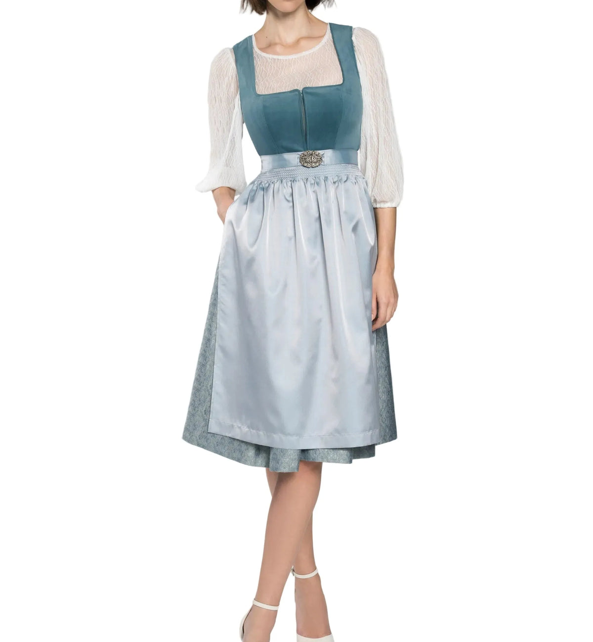Women's Dirndl Dress Set with Stand Collar Blouse and Skirt
